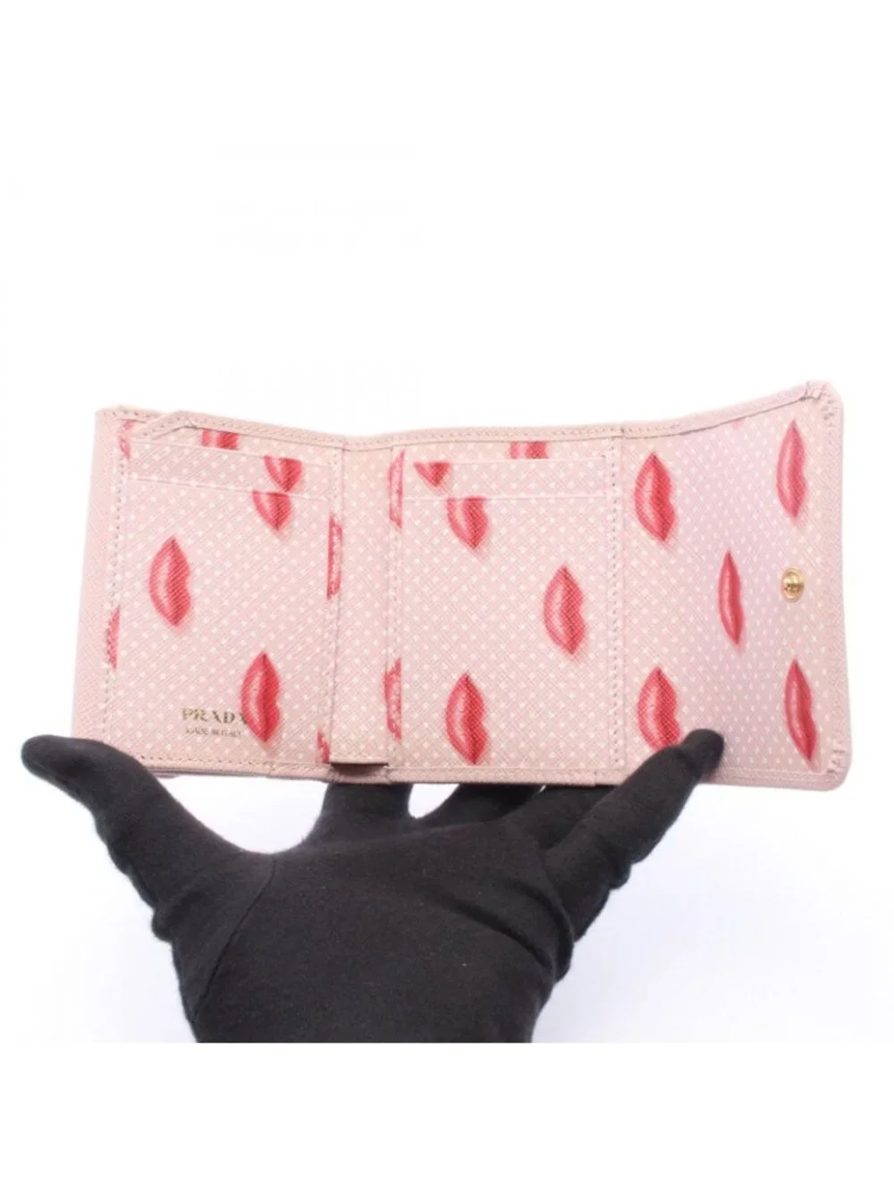 Prada Trifold Wallet Saffiano Bocche Light Pink Leather Triangle Logo